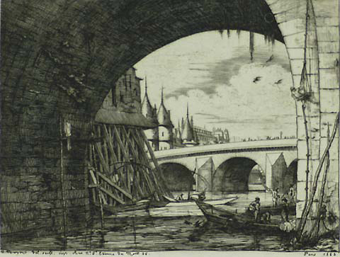 L'Arche du Pont, Notre Dame - CHARLES MERYON - etching