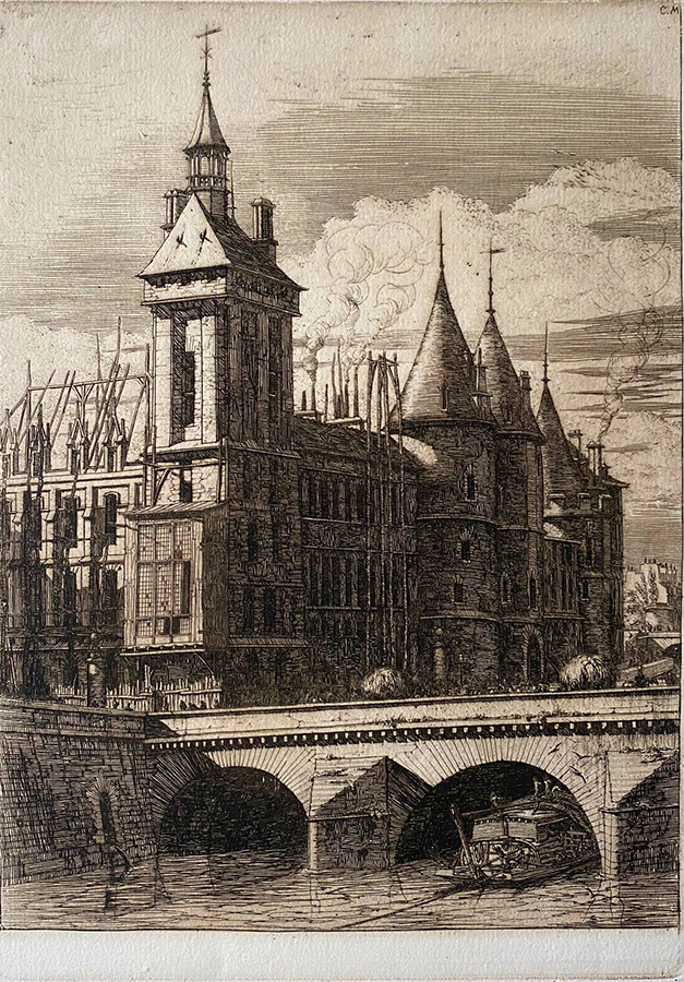La Tour de l'Horloge (The Clock Tower) - CHARLES MERYON - etching with engraving
