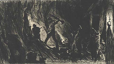 Miners in a Tunnel - LUDWIG MICHALEK - etching