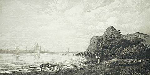 Newport Harbor from Beacon Rock - CHARLES F. W. MIELATZ - etching with remarque