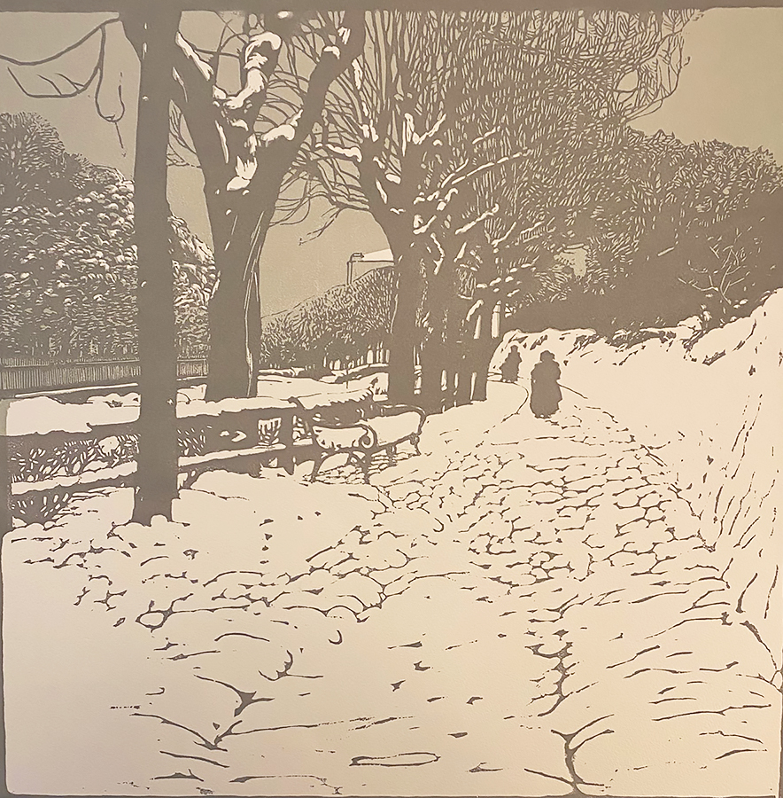 Winter (Hohe Warte in Wien) - CARL MOLL - woodcut printed in colors