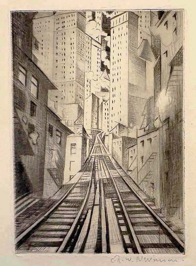 New York, An Abstraction - CHRISTOPHER R.W. NEVINSON - drypoint