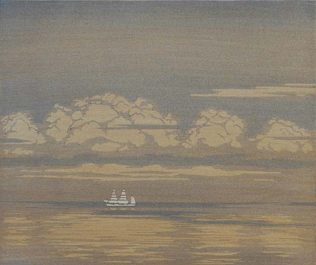 In the Doldrums - PHILIP G. NEEDELL - woodcut printed in colors