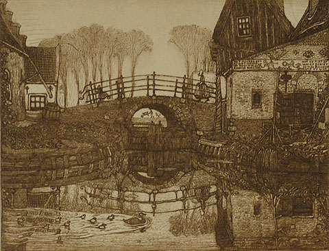 The Little Floodgate, Edam (Het Sluisje te Edam) - WOJ NIEUWENKAMP - etching