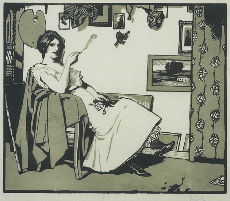 In the Studio (Im Atelier) - EMIL ORLIK - woodcut printed in colors
