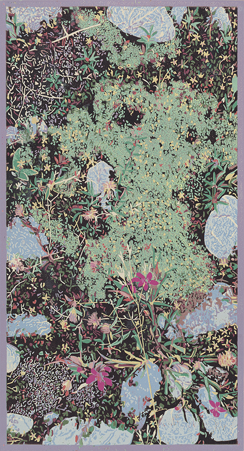 Landscape 2025-II (Edoras - Mt. Sunday) - GRIETJE POSTMA - woodcut printed in colors