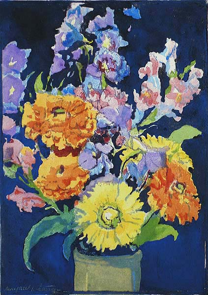 The Bouquet - MARGARET PATTERSON - woodcut printed in colors