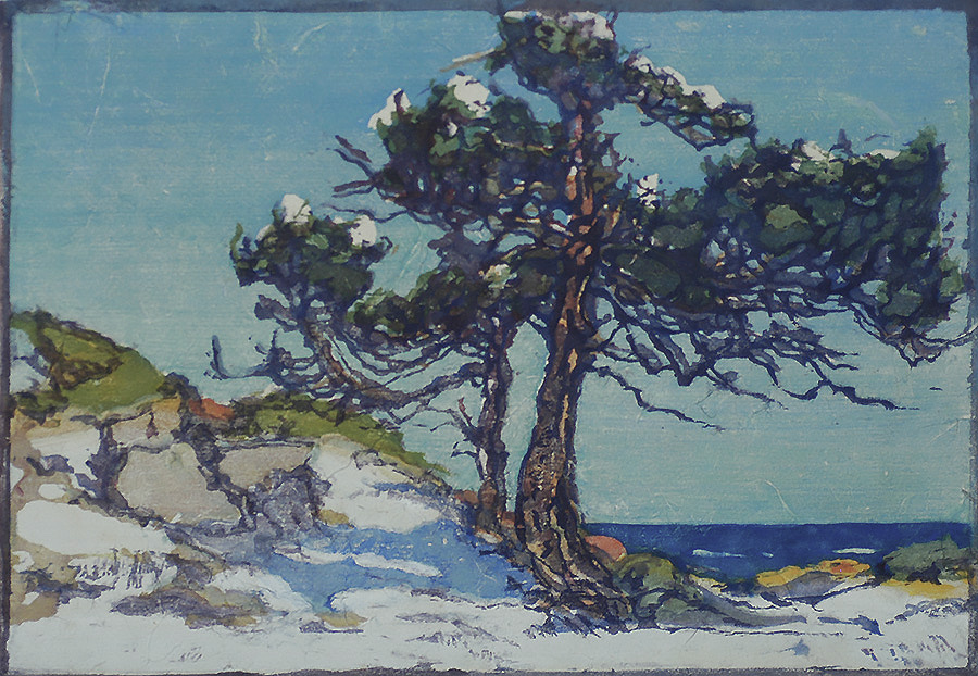 Coast Cedars (2) - MARGARET PATTERSON - woodcut printed in colors