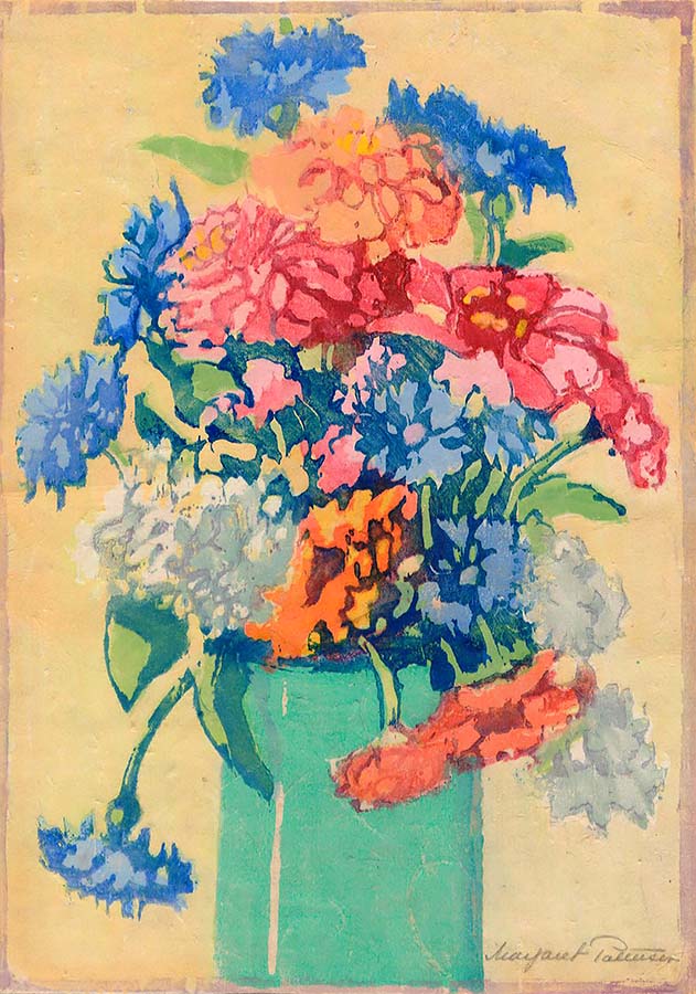 Grandmothers's Flowers (Zinnias) - MARGARET PATTERSON - woodcut printed in colors