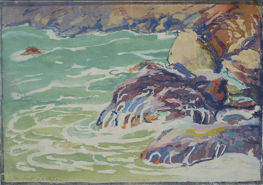 Surf and Rocks - MARGARET PATTERSON - woodcut printed in colors