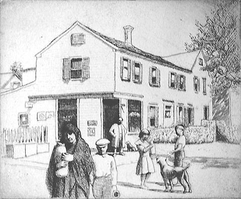 Street Scene, New England (probably Provincetown) - WILLIAM PAXTON - etching