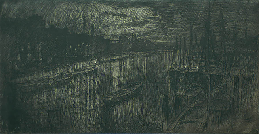 Thames Below the Bridges, Night - JOSEPH PENNELL - etching