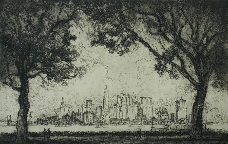 New York from Governor's Island - JOSEPH PENNELL - etching
