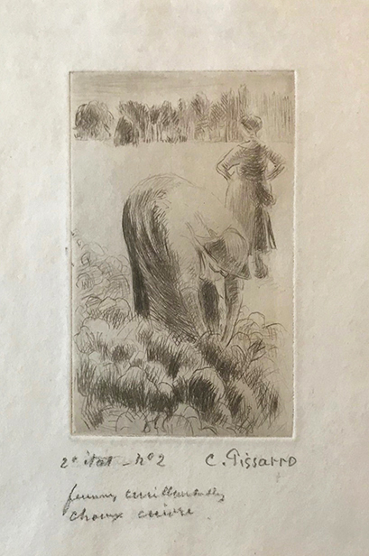 Woman Picking Cabbages (Femme Cueillant des Choses) - CAMILLE PISSARRO - etching and drypoint