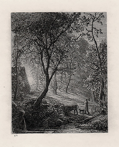 The Herdsman's Cottage or Sunset - SAMUEL PALMER - etching on a steel plate