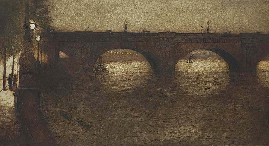 Waterloo Bridge (London) - JAN POORTENAAR - etching and aquatint with added highlights by hand