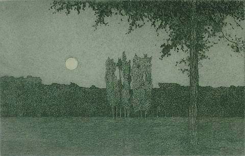 Moonrise - JAN POORTENAAR - etching printed in dark green ink