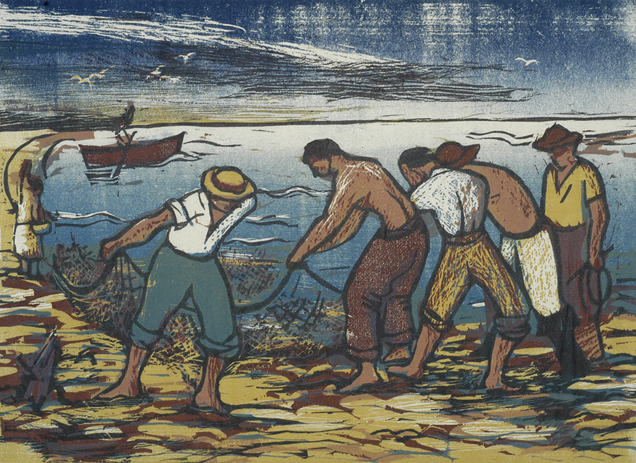 Seining - LEONARD PYTLAK - woodcut printed in colors