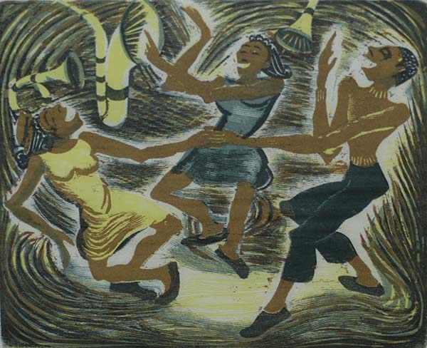 Jumping Jives - MILDRED RACKLEY - woodcut printed in colors