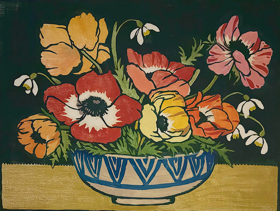 Anemones - WILLIAM S. RICE - woodcut printed in colors