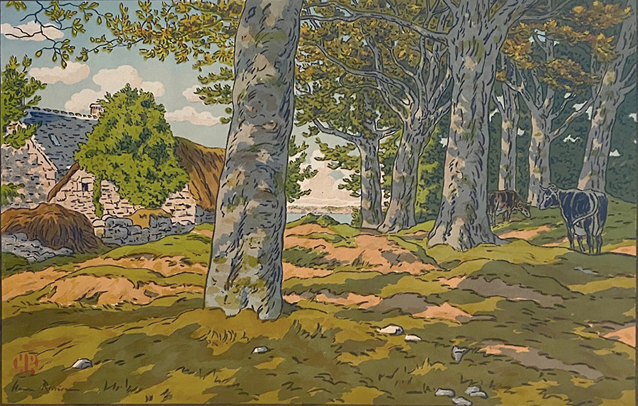The Beech Woods at Kerzardern (Le Bois de Hetres à Kerzardern) - HENRI RIVIERE - lithograph printed in colors