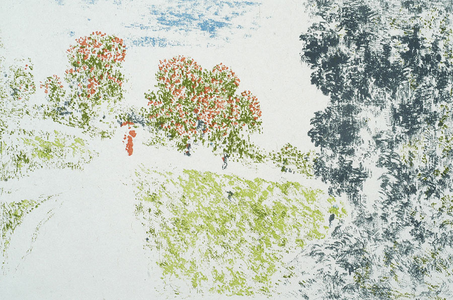 Femma en Rouge dans un Paysage - KER XAVIER ROUSSEL - lithograph printed in colors