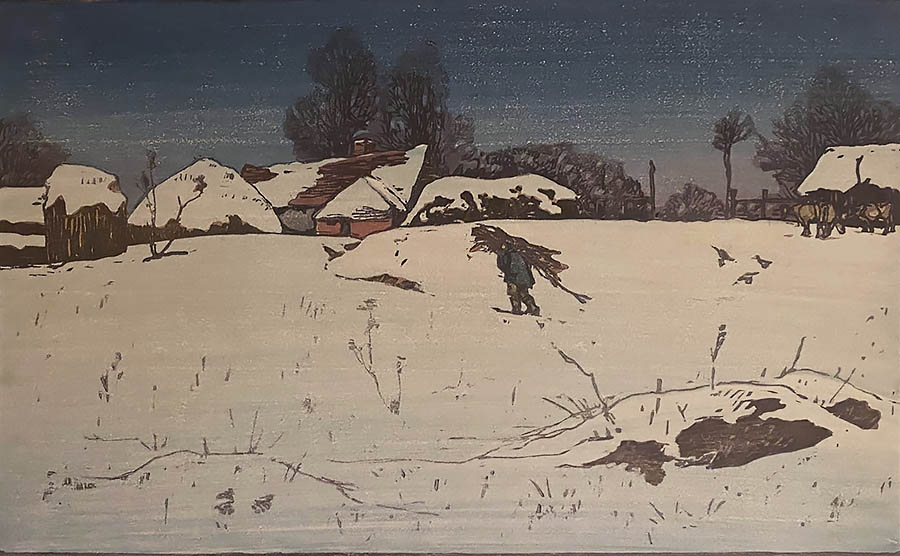 Winter - ALLEN W. SEABY - woodcut printed in colors