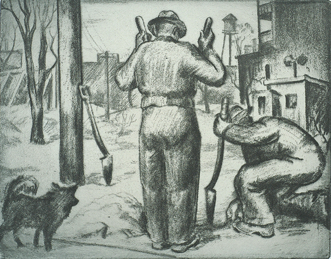 The Post Setters - CHARLES SALLEE - soft ground etching