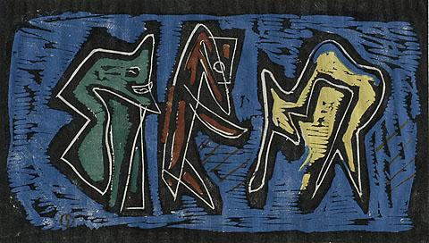 Composition with Figures - LOUIS SCHANKER - woodcut printed in colors