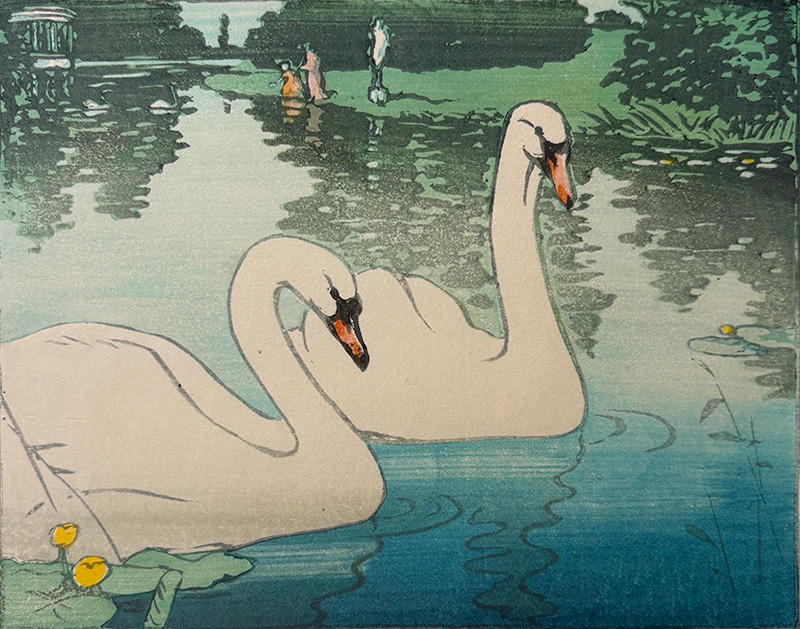 The River - ALLEN W. SEABY - woodcut printed in colors