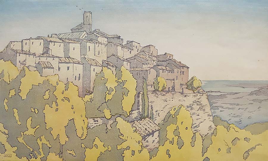 Saint-Paul- de-Vence - ALLEN W. SEABY - woodcut printed in colors