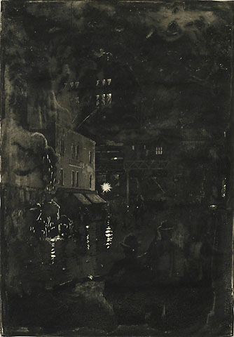 Fire Scene at Night (New York) - EVERETT  SHINN - aquatint with etching
