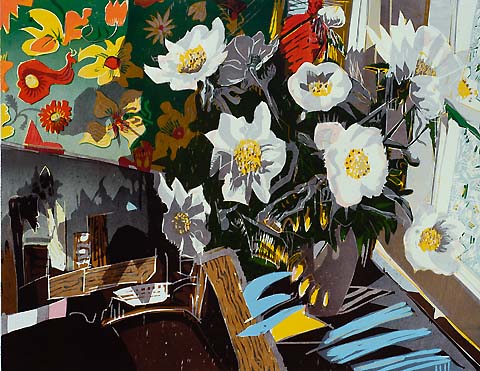 Still Life with Flowers -   - woodcut printed in colors