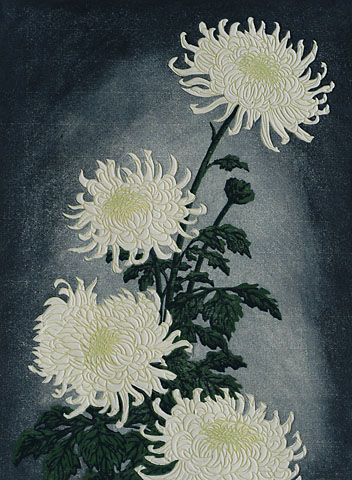 Chrysanthemums - CARL THIEMANN - woodcut printed in colors