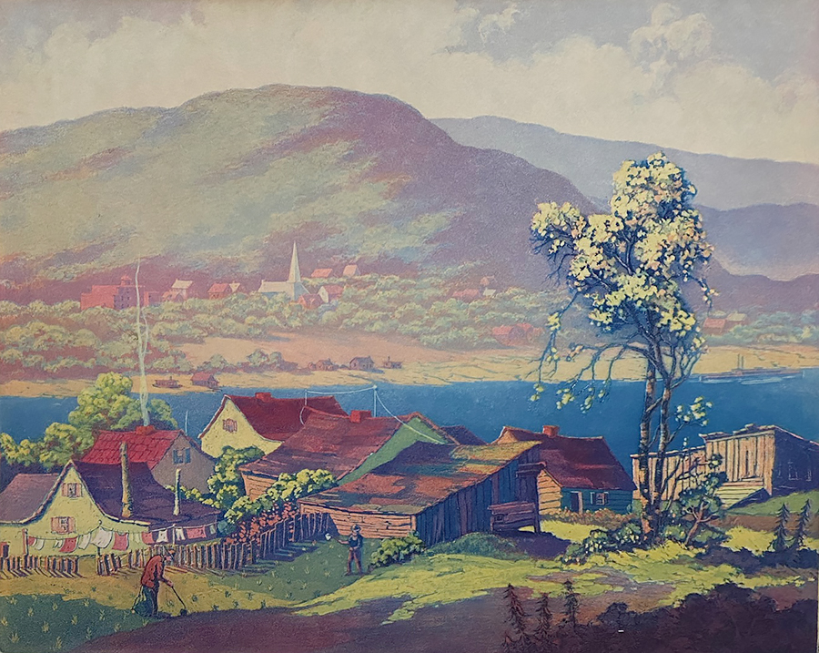 Along the Ohio - FLOYD LESLIE THOMPSON - etching and aquatint printed in colors