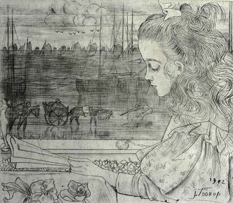 The Artist's Daughter (Charley) by the Window - JAN TOOROP - drypoint