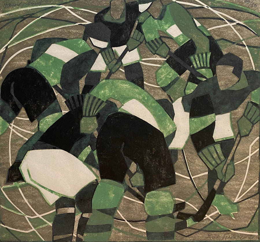 Ice Hockey - LILL TSCHUDI - linocut printed in colors