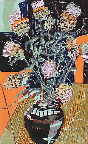 Vase with Flowers -   - woodcut printed in colors