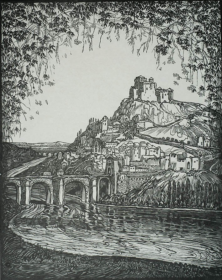 Castle on a Mountain - JACOBUS G. VELDHEER - woodcut