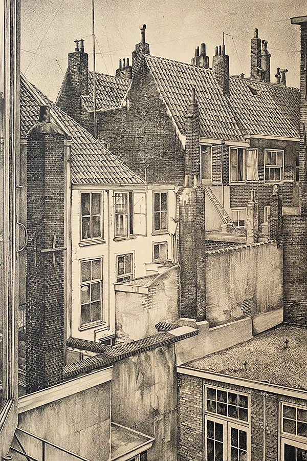 Rear View of Dutch City Houses - HENK (HENDRIK) VOSKUYL - lithograph