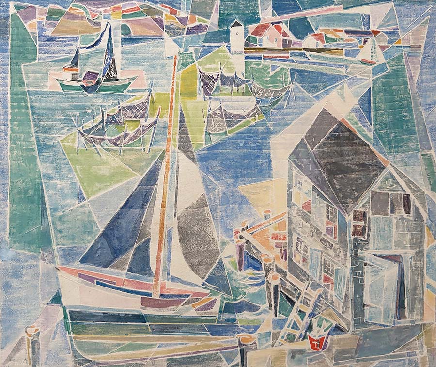 Lighthouse (Provincetown) - FEROL SIBLEY WARTHEN - white line color woodcut