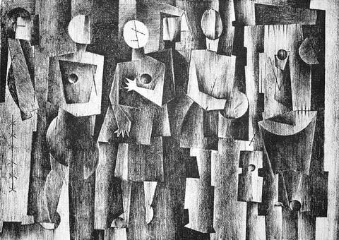 Abstract Figures - BURTON WASSERMAN - lithograph