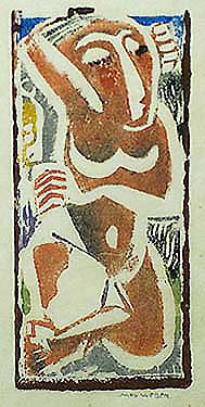 Nude With Upraised Arm - MAX WEBER - woodcut printed in colors
