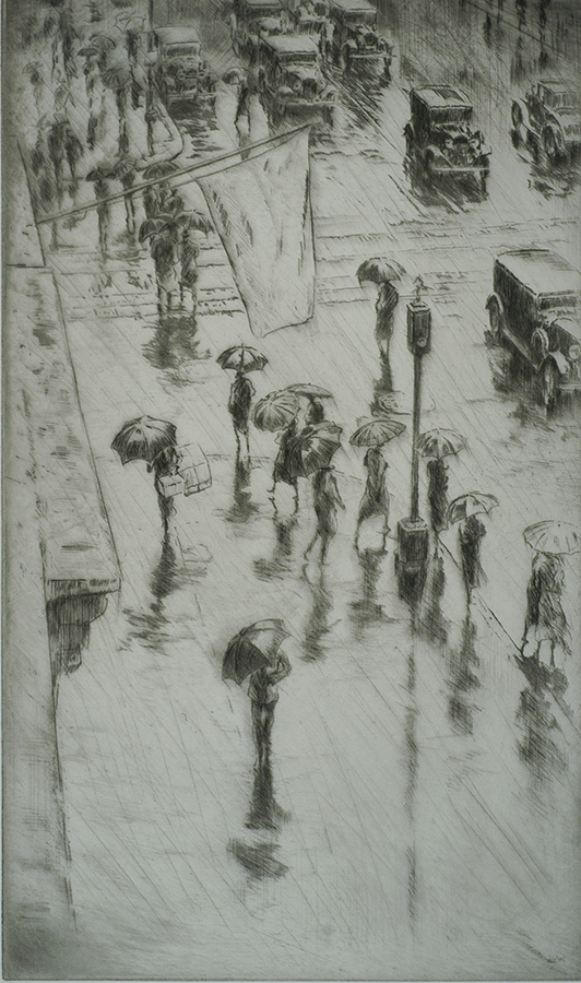 Rainy Day, New York - LEVON WEST - etching and drypoint