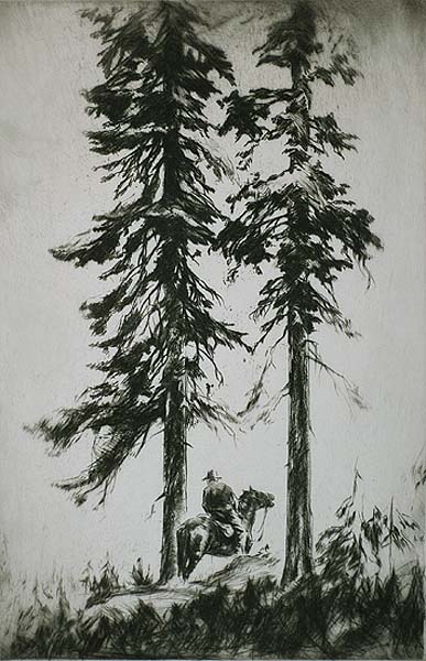 Twin Pines - LEVON WEST - drypoint with etching