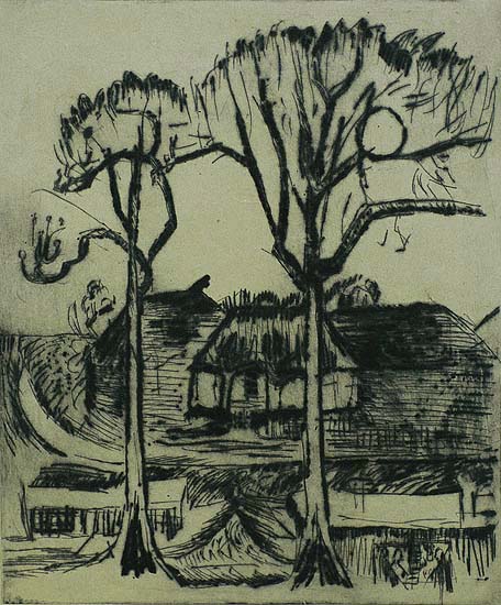 The Farm (Boerderij) - JAN WIEGERS - drypoint on tan paper