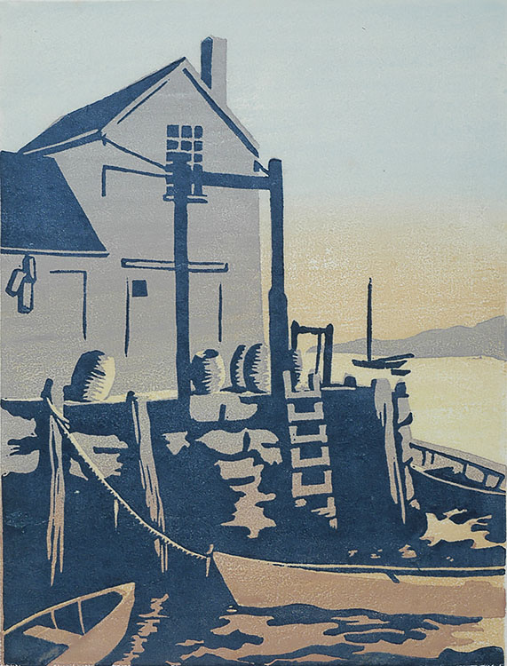 Fish Pier - GLADYS WILKINS MURPHY - woodcut printed in colors