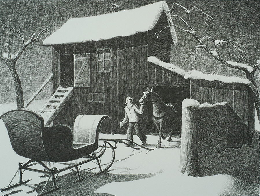 December Afternoon - GRANT WOOD - lithograph