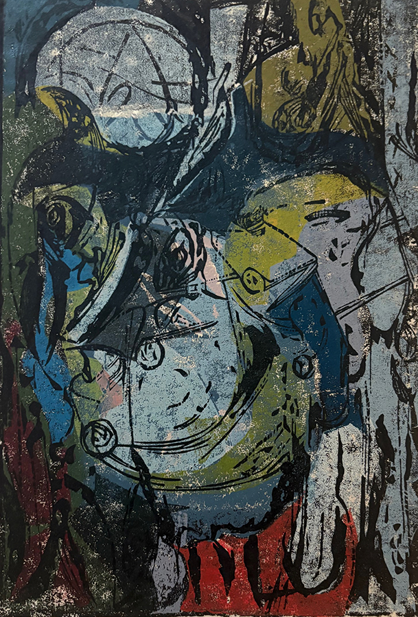 Head of a Traveler - ADJA YUNKERS - woodcut printed in colors