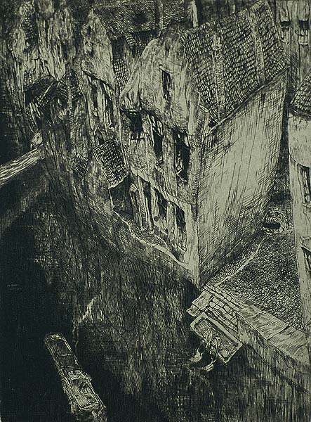 Old Canal (Vieux Canal) (also called, En Ville Morte) - JULES DE BRUYCKER - etching